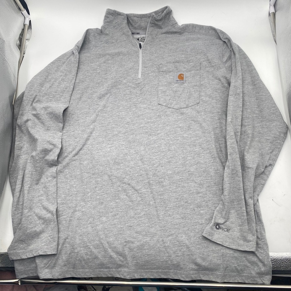 Carhartt Force Relaxed Fit Quarter Zip Pullover Shirt Mens XL Gray Workwear Logo